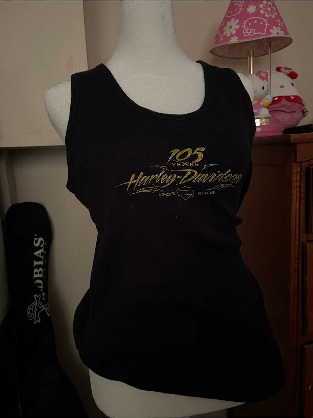 Harley-Davidson Black Tank Top with Gold 105 Years Graphic